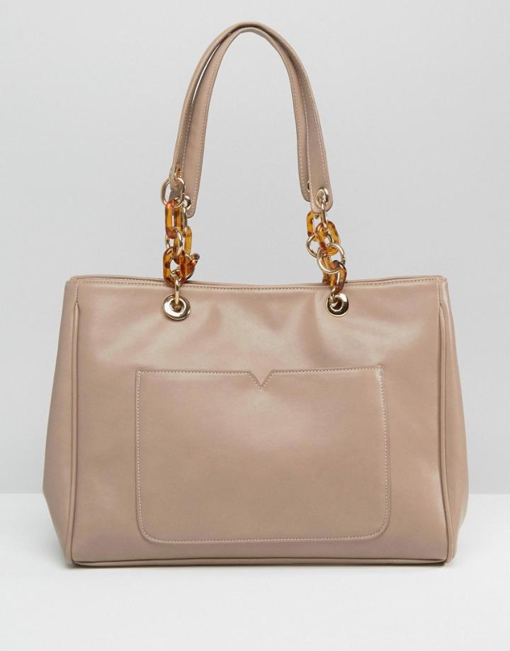 Asos Tote Bag With Statement Chunky Chain Detail - Mink