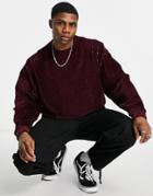 Asos Design Oversized Long Sleeve T-shirt In Burgundy Ribbed Velour-red
