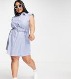 Influence Plus Tie Waist Shirt Dress In Stripe With Shoulder Pads-multi