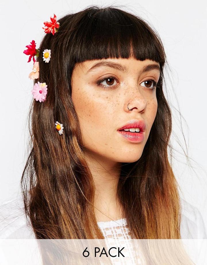 Asos Pack Of 6 Summer Sunflower Hair Clips - Multi