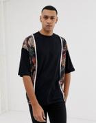 Asos Design Oversized T-shirt With Cut And Sew Print Panels - Black