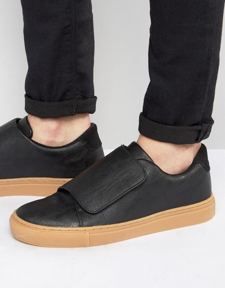 Asos Sneakers In Black With Strap And Gum Sole - Black