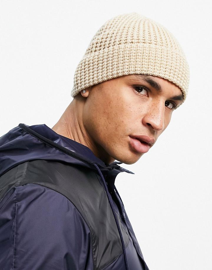 Asos Design Fisherman Beanie With Waffle Knit Detail In Off White