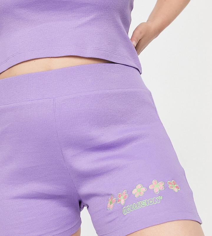 Collusion Plus Daisy Embroidered Booty Short In Lilac-purple