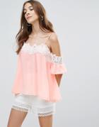 Qed London Lace Neck Trim Top - Pink