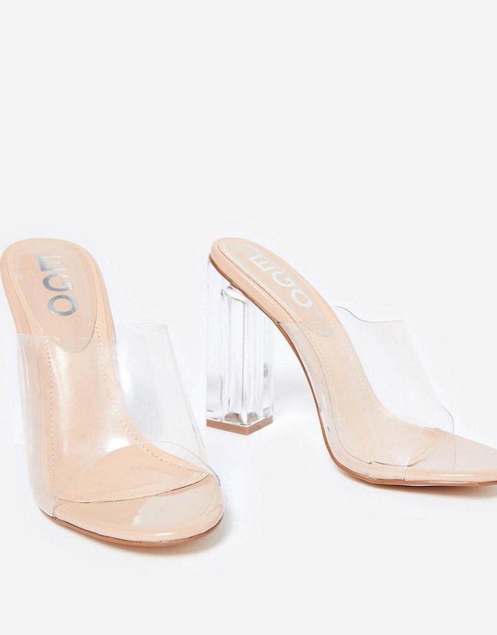 Ego Fusion Clear Block Heel Sandals In Beige