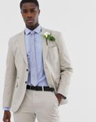 Jack & Jones Premium Slim Wedding Suit Jacket In Brushed Cotton - Beige
