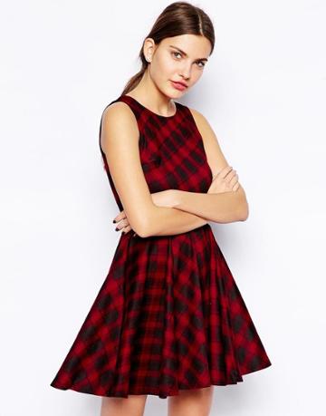 Ax Paris Plaid  Belted Skater Dress