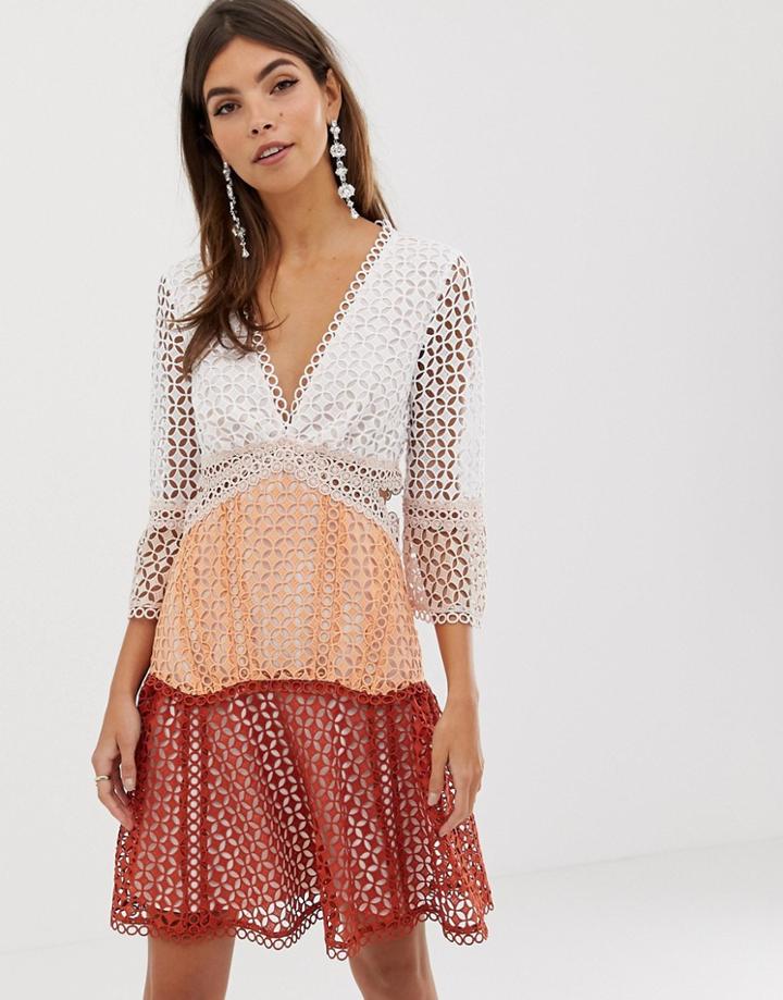 Asos Design Mini Dress In Ombre Lace-multi