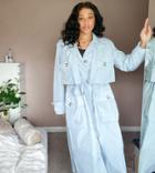 Asos Design Curve Layered Utility Taffeta Trench Coat In Baby Blue-blues