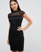 Lipsy High Neck Structured Circle Lace Midi Dress - Black