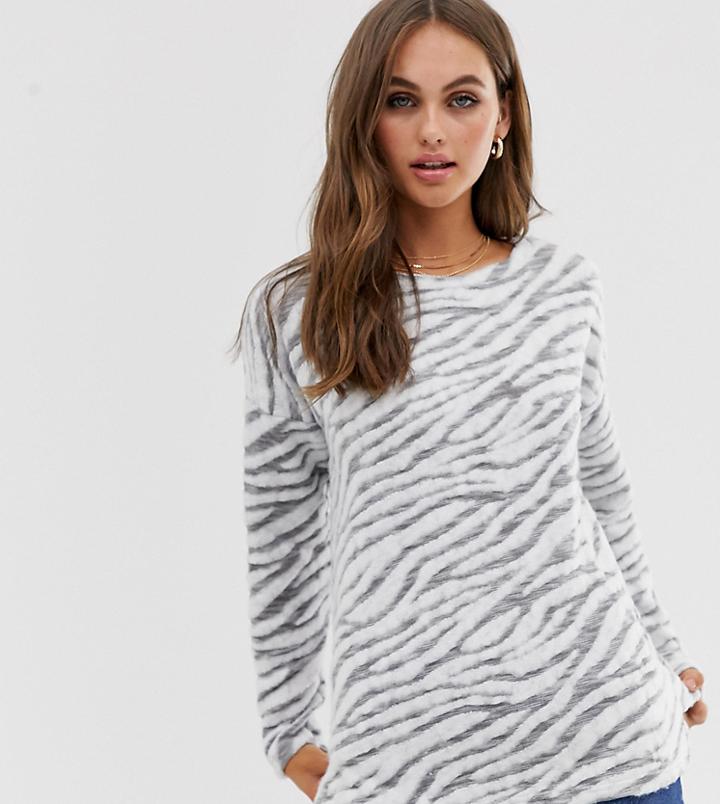 New Look Zebra Print Sweater In Gray Pattern