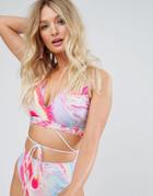 Asos Design Fuller Bust Colorful Marble Print Strap Crop Bikini Top Dd-g-multi