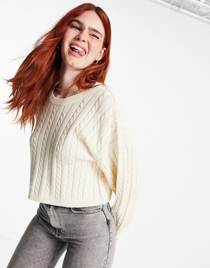 Cotton: On Cable Crew Neck Sweater In Cream-white