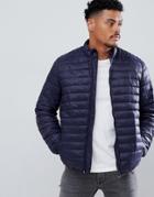 Asos Design Quilted Jacket With Funnel Neck In Navy