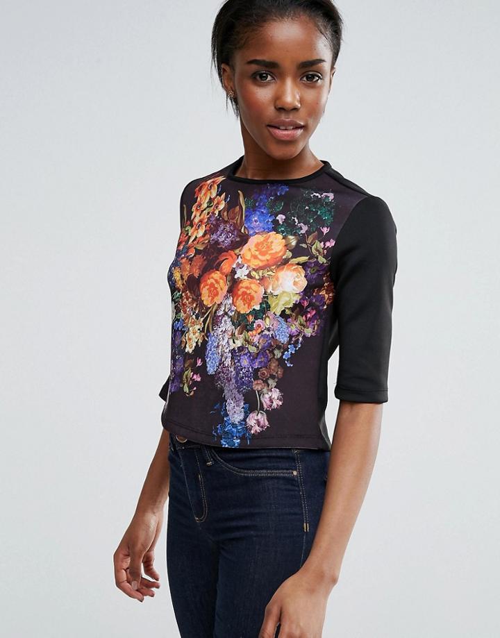 Pussycat London Floral Print Top - Black