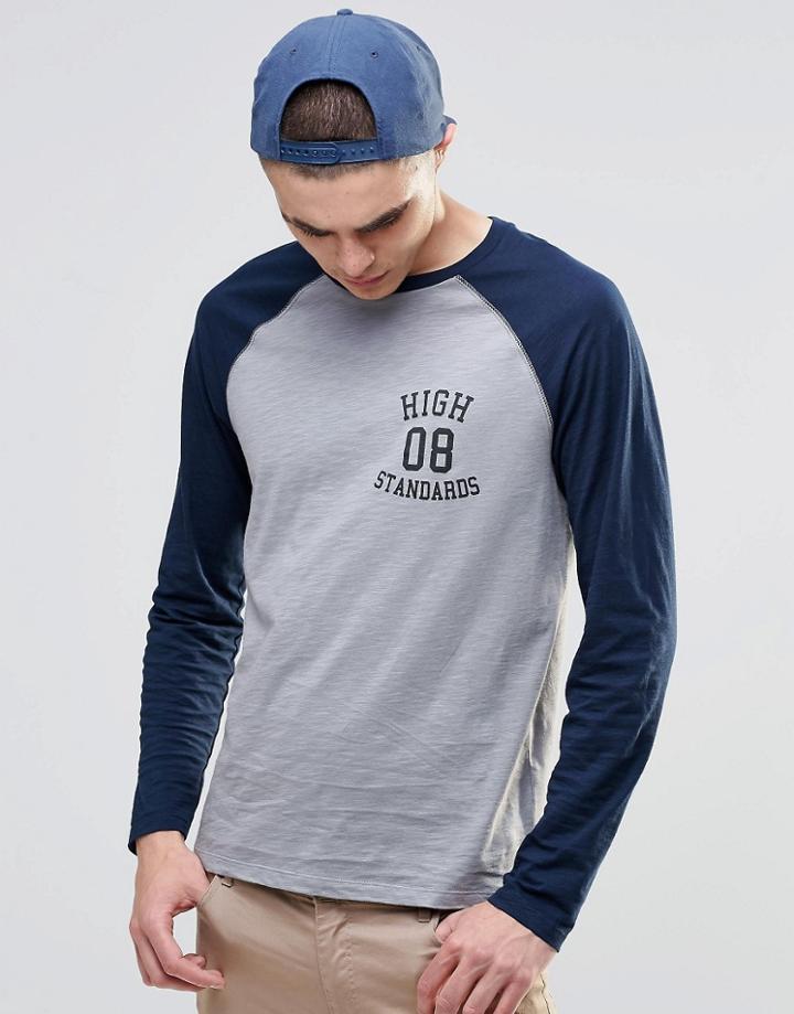 Asos Slub Long Sleeve T-shirt With Chest Print And Contrast Raglan