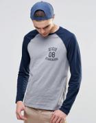 Asos Slub Long Sleeve T-shirt With Chest Print And Contrast Raglan