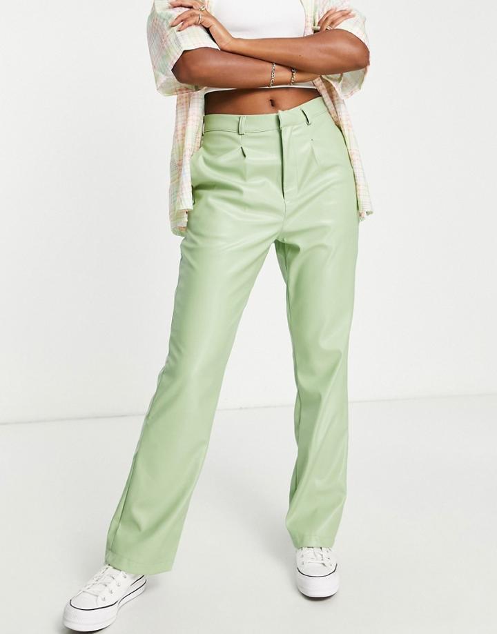 Heartbreak Straight Leg Pu Pants In Sage Green