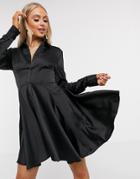 Unique21 High Low Hem Shirt Dress In Black