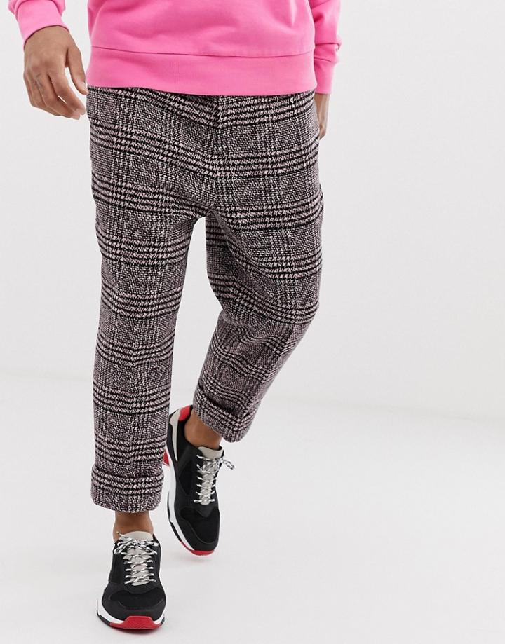 Asos Design Tapered Smart Pants In Pink And Black Check