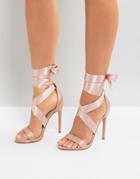 New Look Satin Ankle Tie Heeled Sandals - Pink