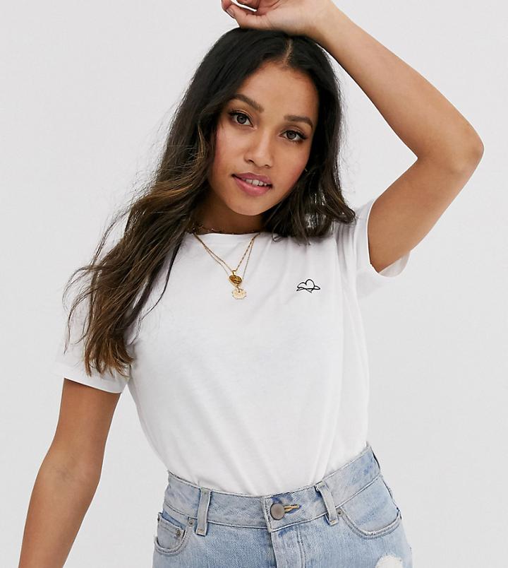 Asos Design Petite T-shirt With Planet Love Motif In Organic Cotton - White