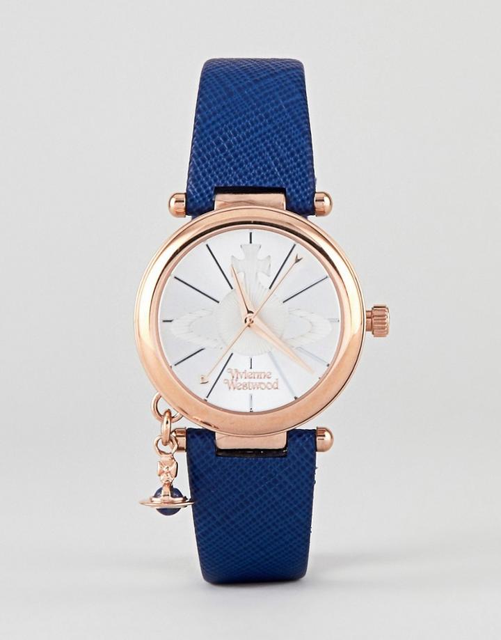 Vivienne Westwood Vv006rsbl Orb Pop Ladies Silver Dial Blue Leather Strap Watch - Blue