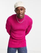 Asos Design Lightweight Cable Knit Turtle Neck Sweater In Fuschia-pink