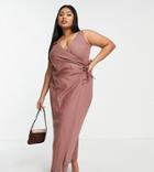 Asos Design Curve Linen Wrap Maxi Dress In Chocolate-brown