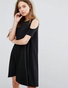 Warehouse Cold Shoulder T-shirt Dress - Black