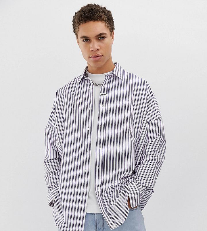 Collusion Drop Shoulder Oversized Stripe Oxford-white