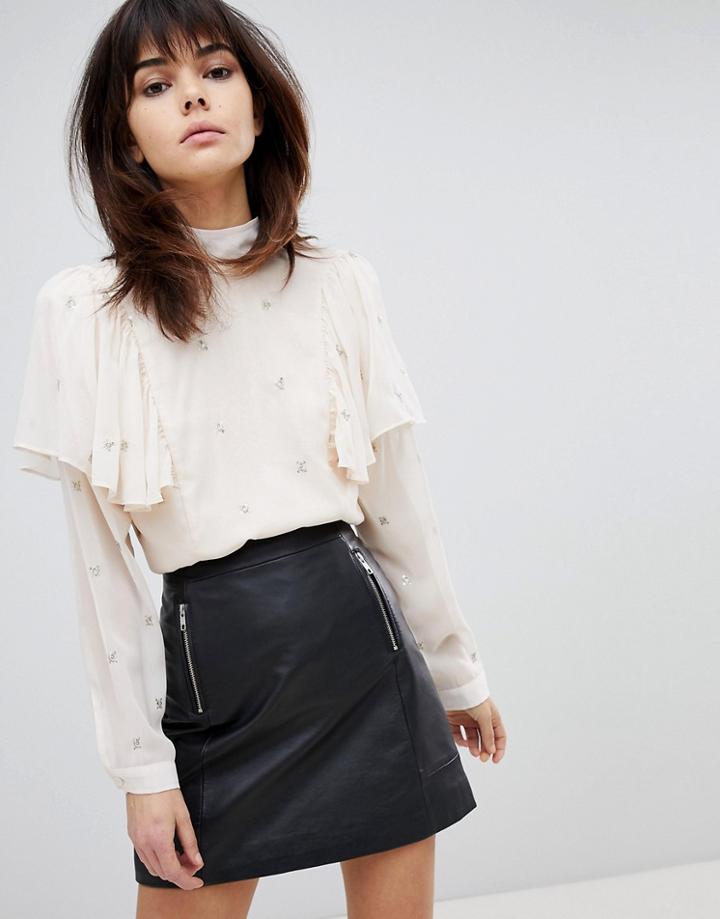 Religion High Neck Shirt With Ruffle And Tie Back - White