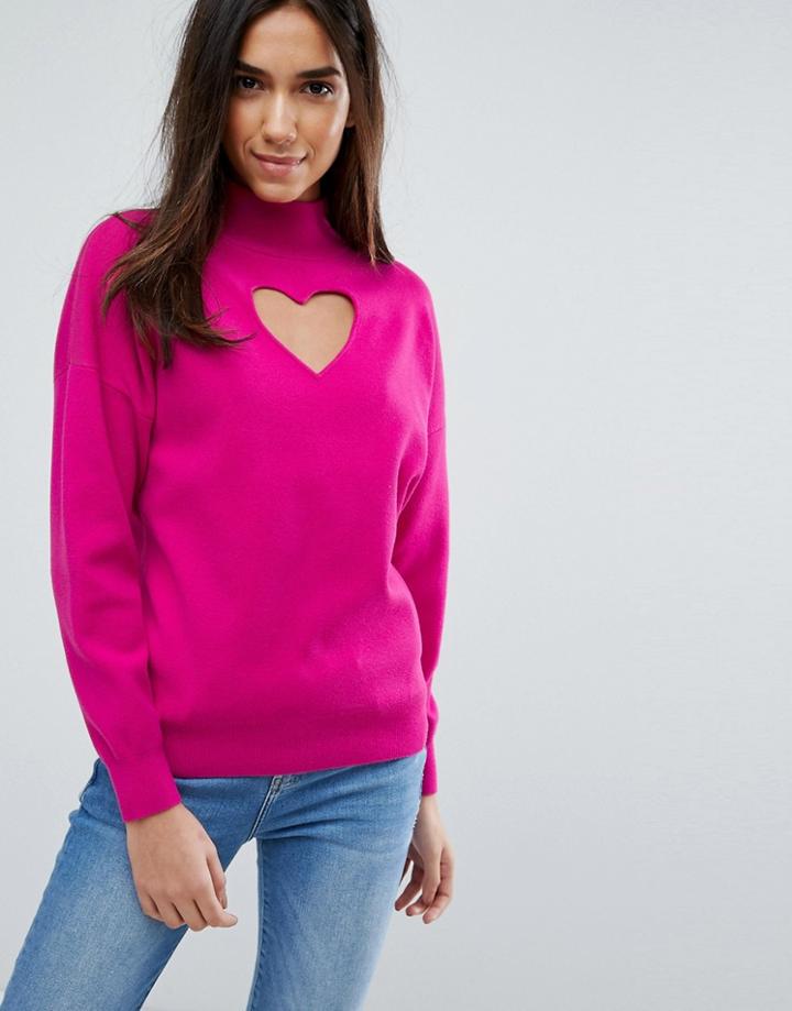 Warehouse Heart Cut Out Sweater - Pink
