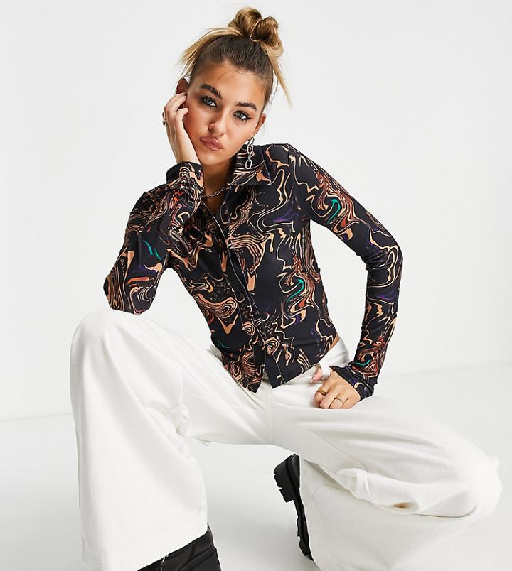 Collusion Swirl Print Fitted Shirt In Multi