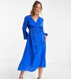 River Island Maternity Satin Wrap Midi Dress In Cobalt Blue