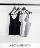 Asos Design Maternity Ultimate Organic Cotton Blend Scoop Neck Tank Top 3 Pack Save-multi