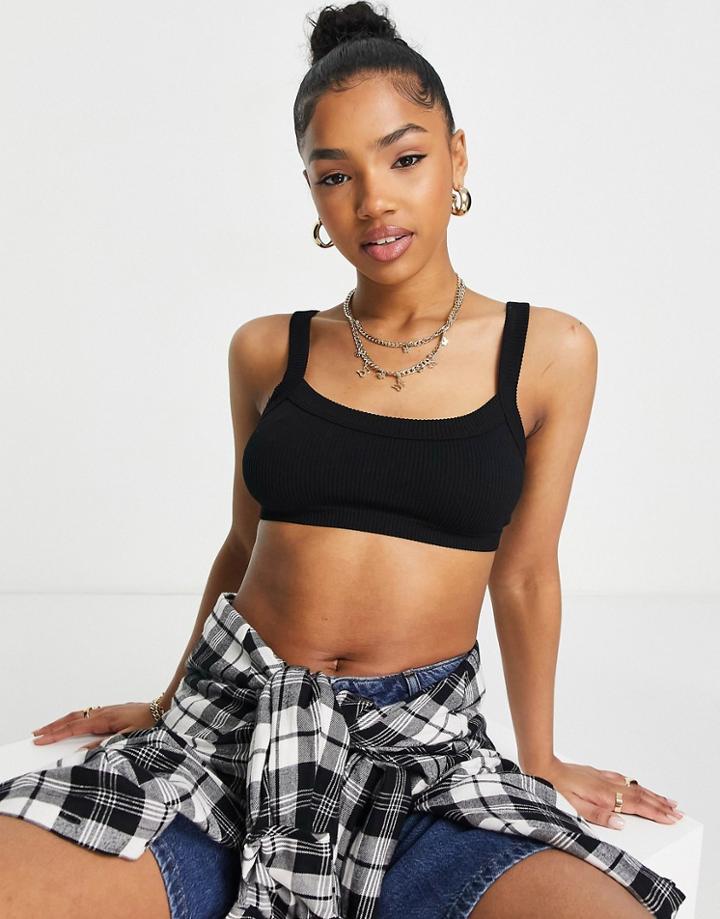 Stradivarius Str Seamless Cami Crop Top In Black