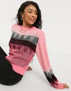 Asos Design Crewneck Sweater With Argyle Pattern In Pink-neutral
