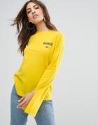 Daisy Street Long Sleeve Skate Top With Savage Print And Split Sleeve - Yellow