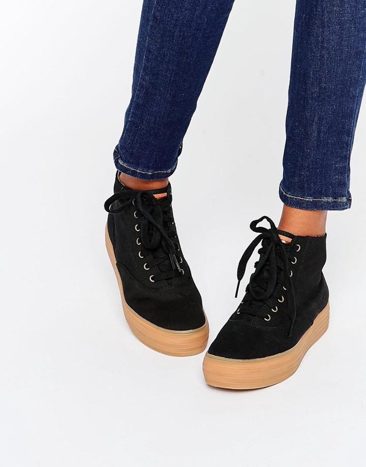 Keds Platform Hi Top Canvas Trainers With Gum Sole - Navy