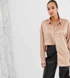 Missguided Satin Shirt In Nude - Multi
