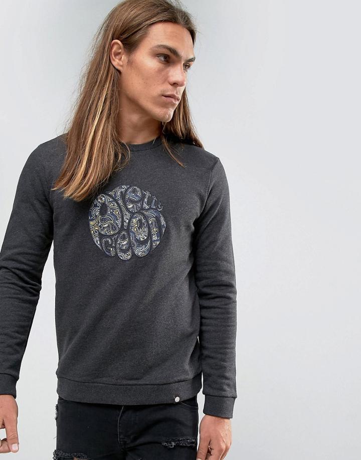 Pretty Green Sweatshirt With Paisley Logo Applique In Slim Fit Gray - Gray