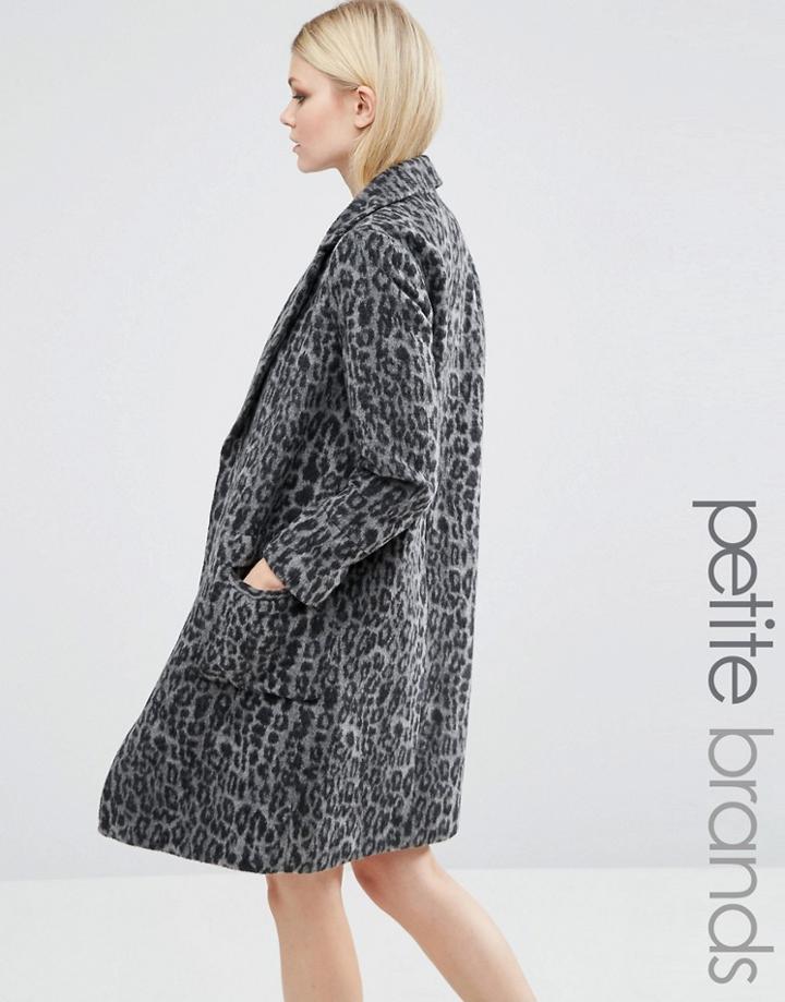 New Look Petite Dark Leopard Print Over Coat - Gray