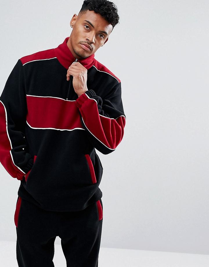 Jaded London Track Jacket In Black Fleece - Black