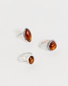Sacred Hawk Statement Amber Multipack Of Rings-silver