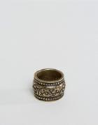 Asos Ring In Burnish Gold With Emboss Script - Gold