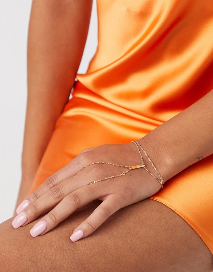 Asos Design Hand Chain With Bar In Gold Tone