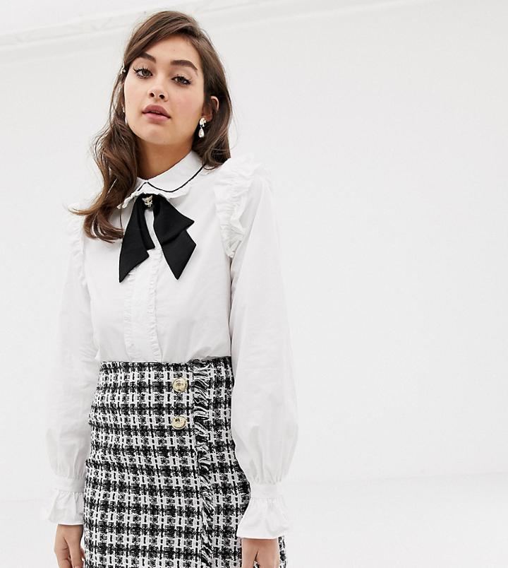 Sister Jane Blouse With Pussybow And Tiger Fastening - White