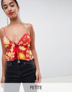 Missguided Petite Floral Tie Front Cami Top - Red